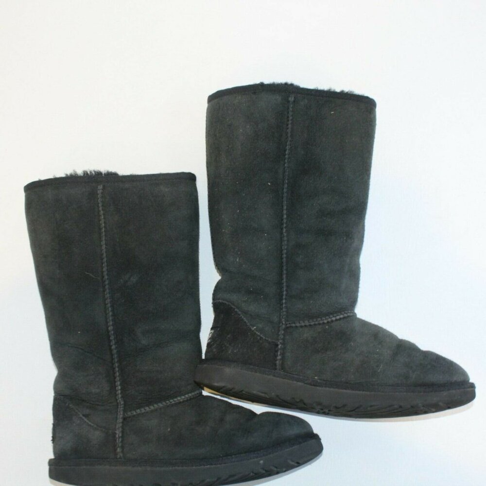 UGG Youth Sz 4 Classic Tall Black Suede Shearling Lined Pull On Mid Calf Boots - Picture 7 of 12